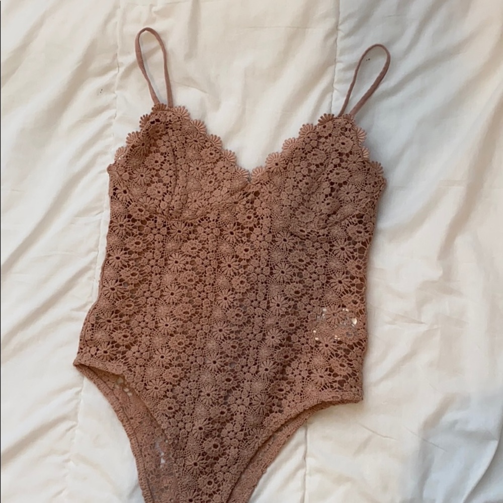 Tan/Light Pink Body Suit; Small